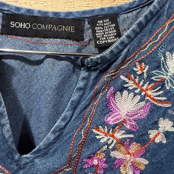 Soho Compagnie Floral Embroidered Boho Denim Poncho - Picture 5 of 5